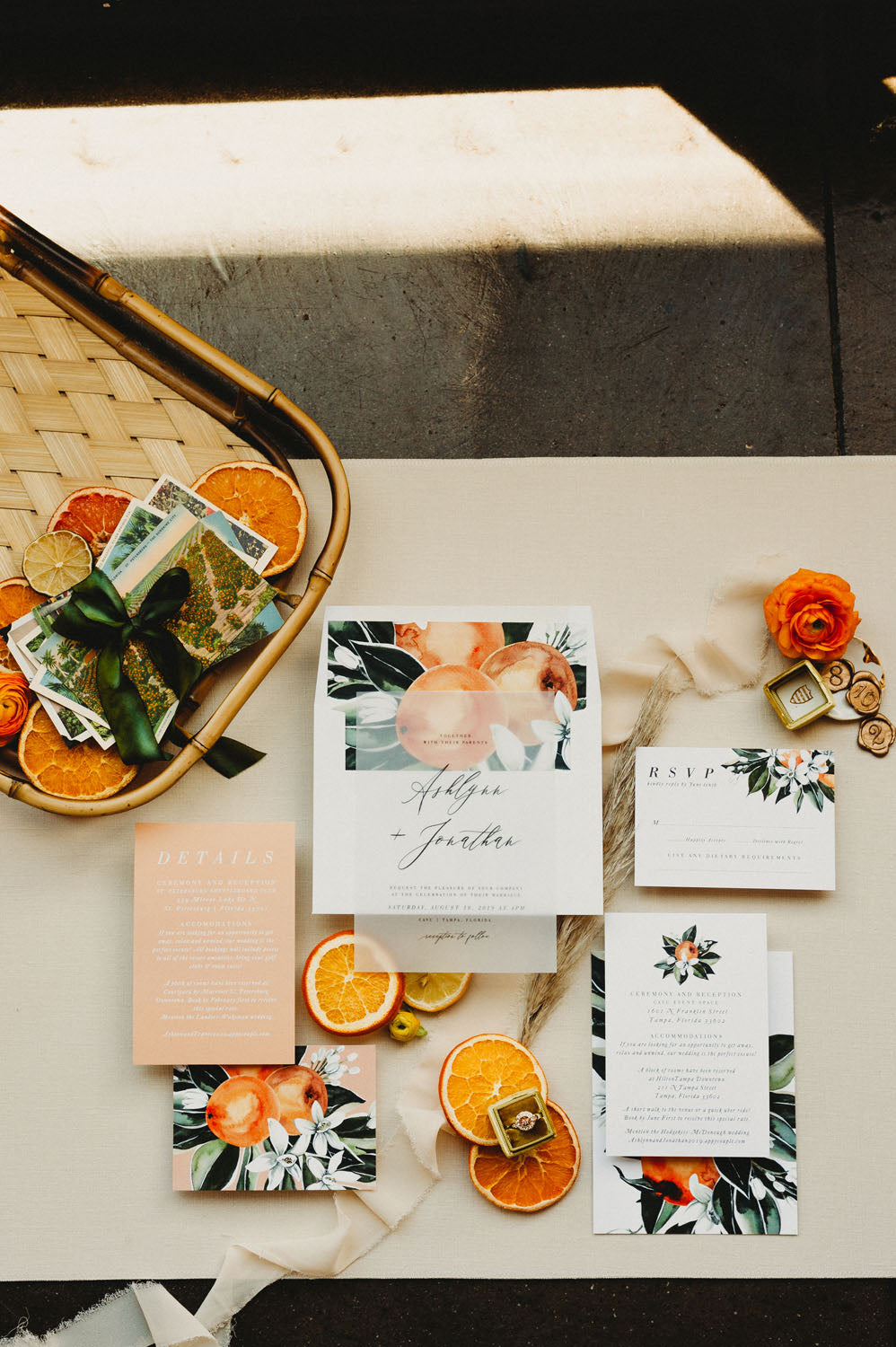 Citrus Oranges Wedding Inspiration Vintage Old Florida invitation suite