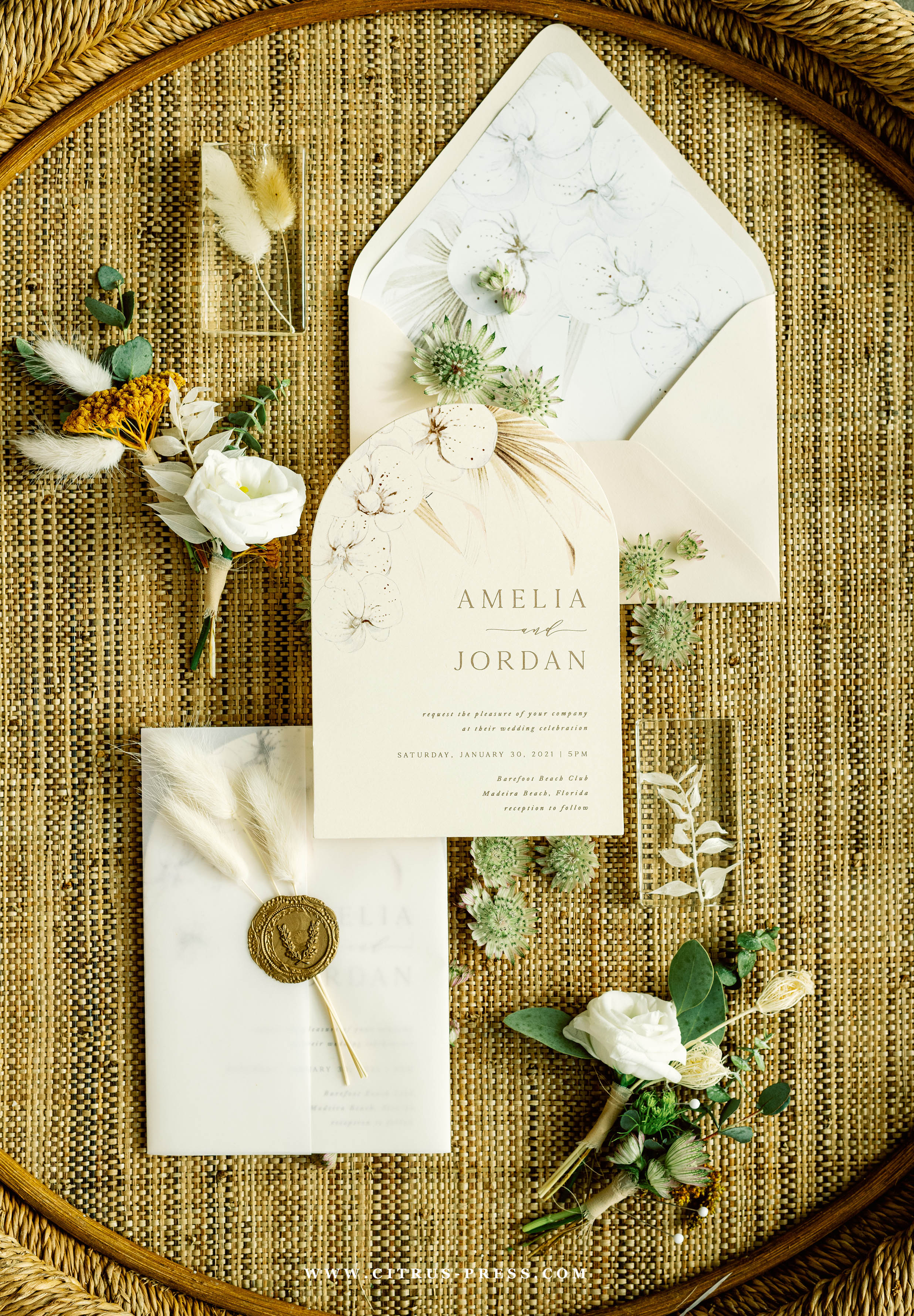 Arch Boho Orchid Wedding Invitation Citrus Press Co Stationery