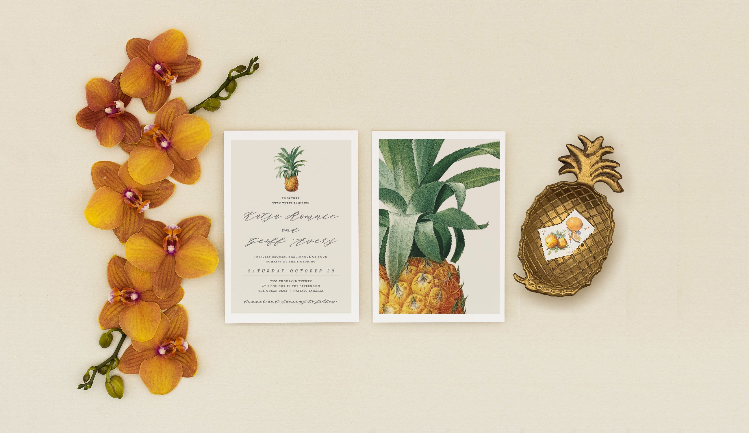 Pineapple Wedding Invitation Vintage Botanical