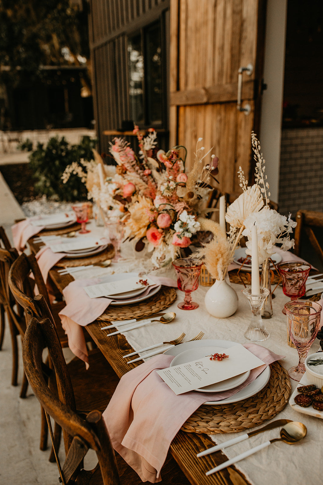 Boho Pampas Grass Wedding Reception Centerpiece Table Flower Inspiration 