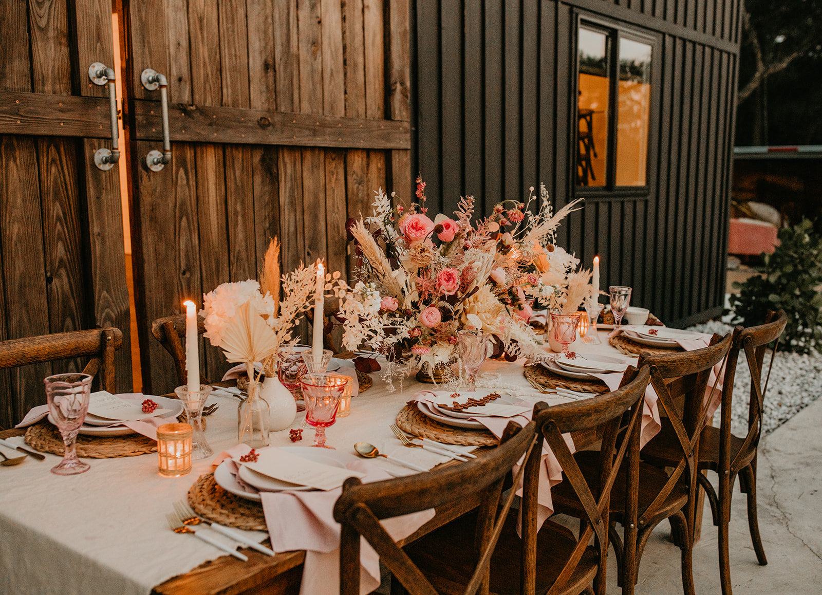 Boho Pampas Grass Wedding Reception Centerpiece Table Flower Inspiration 