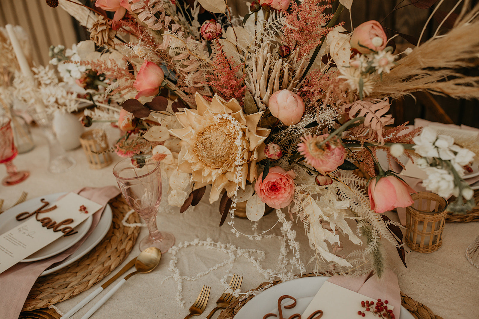 Boho Pampas Grass Wedding Reception Centerpiece Table Flower Inspiration 