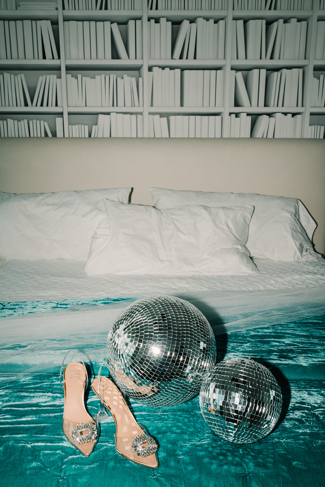 Minimal Modern Wedding Villa Woodbine Miami Heart Glasses Champagne Disco Ball Wedding Shoes