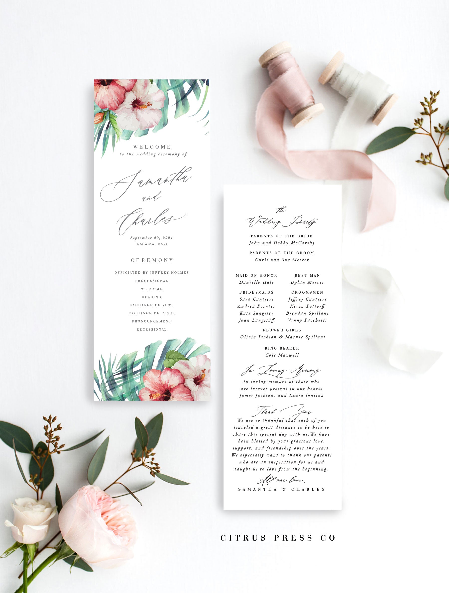 Tropical Destination Wedding Ceremony Program