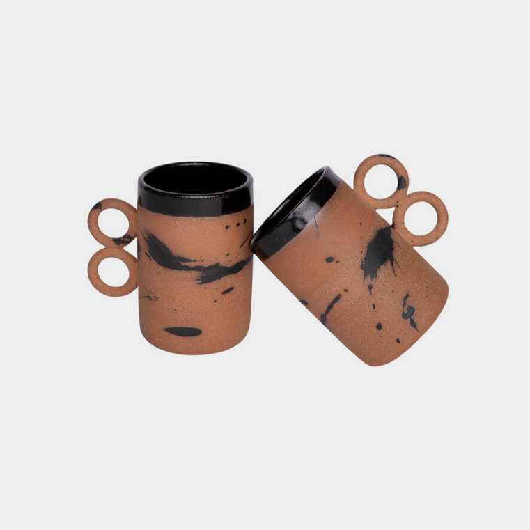 Terracotta + Black Splatter Ceramic Double Handle Mug