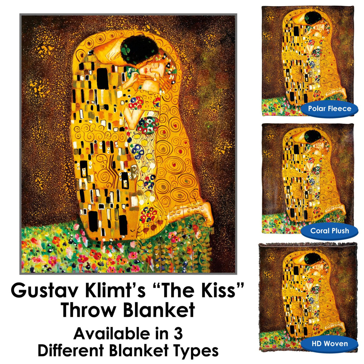 The Kiss Gustav Klimt Throw Blanket / Tapestry Wall Hanging - Standard ...
