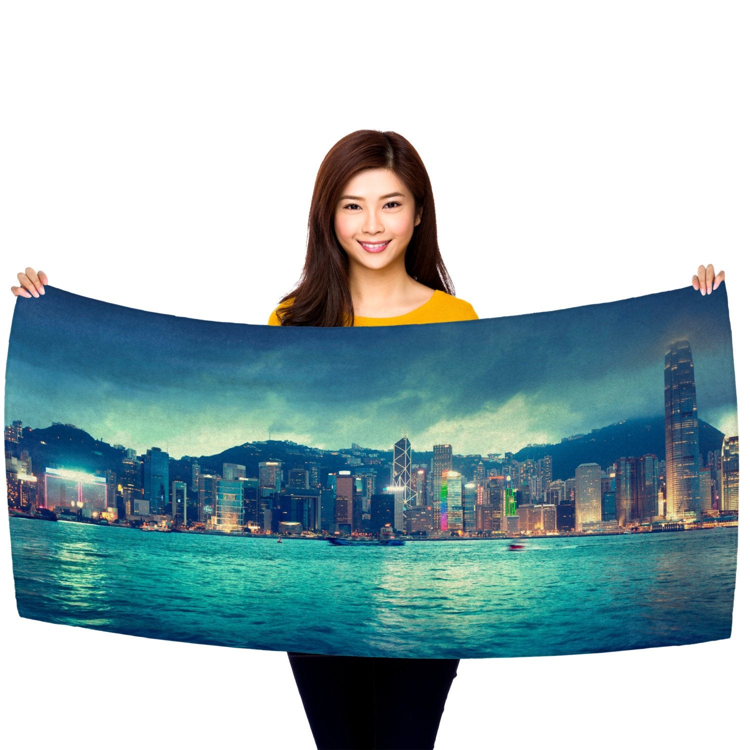 Hong Kong Skyline 30 X 60 Microfiber Beach Towel