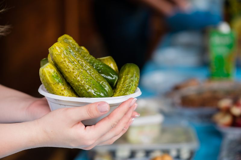 pickles in a bowl at a picnic