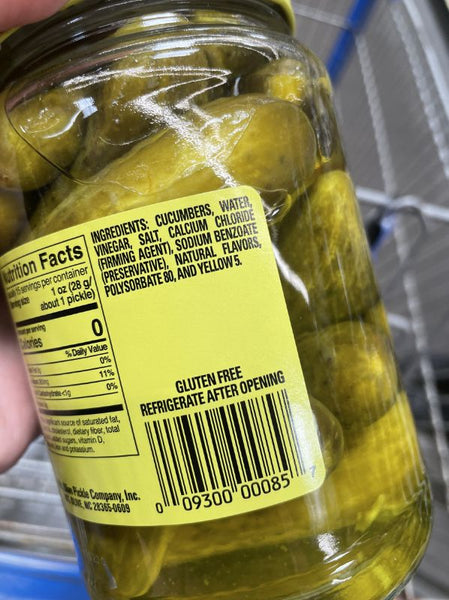 Pickle jar label with yellow 5