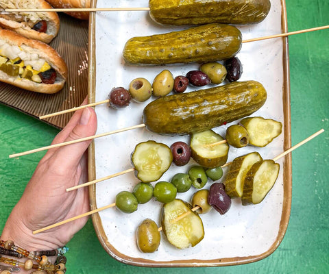 pickles and olives on tray