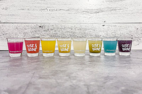 rainbow shots of LiveBrine Pickle Juice