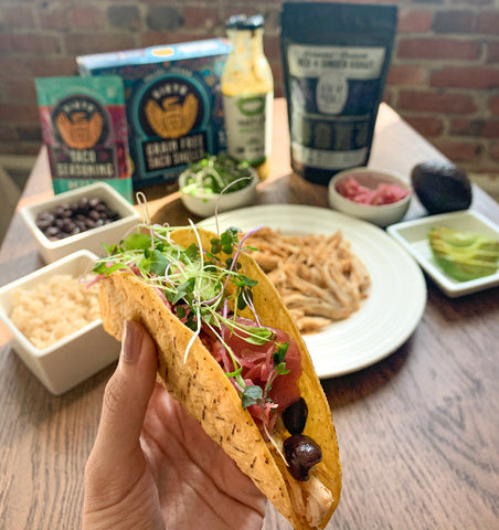 Gut Friendly Taco Topped with Sauerkraut and Microgreens