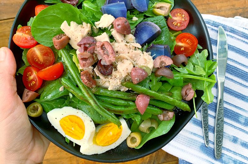salad with tuna and olives and eggs