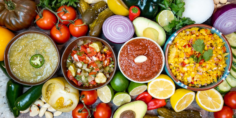 blended and chunky salsas with fresh ingredients