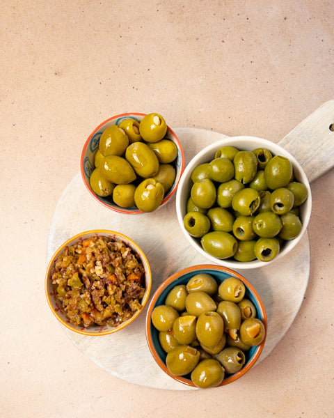 Various olives in bowls
