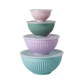 Melamine Bowls Set of 4 with Plastic Lid Extraordinary Mix by RICE