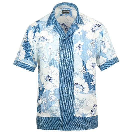 GRAVITY FLORAL DENIM SHORT SLEEVE SHIRT