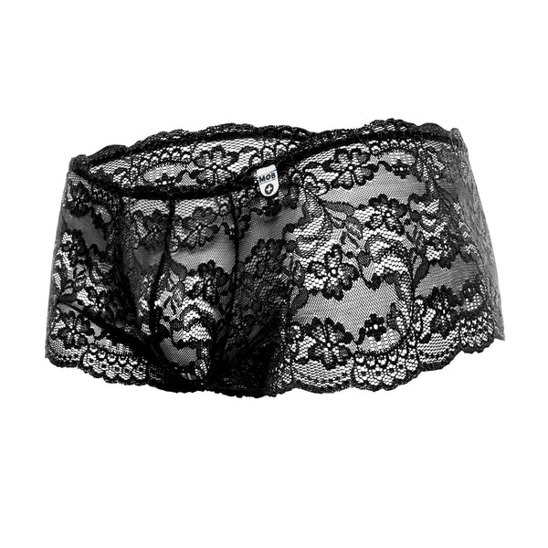 Malebasics Lace Boxer Boy Shorts in Black - Front View