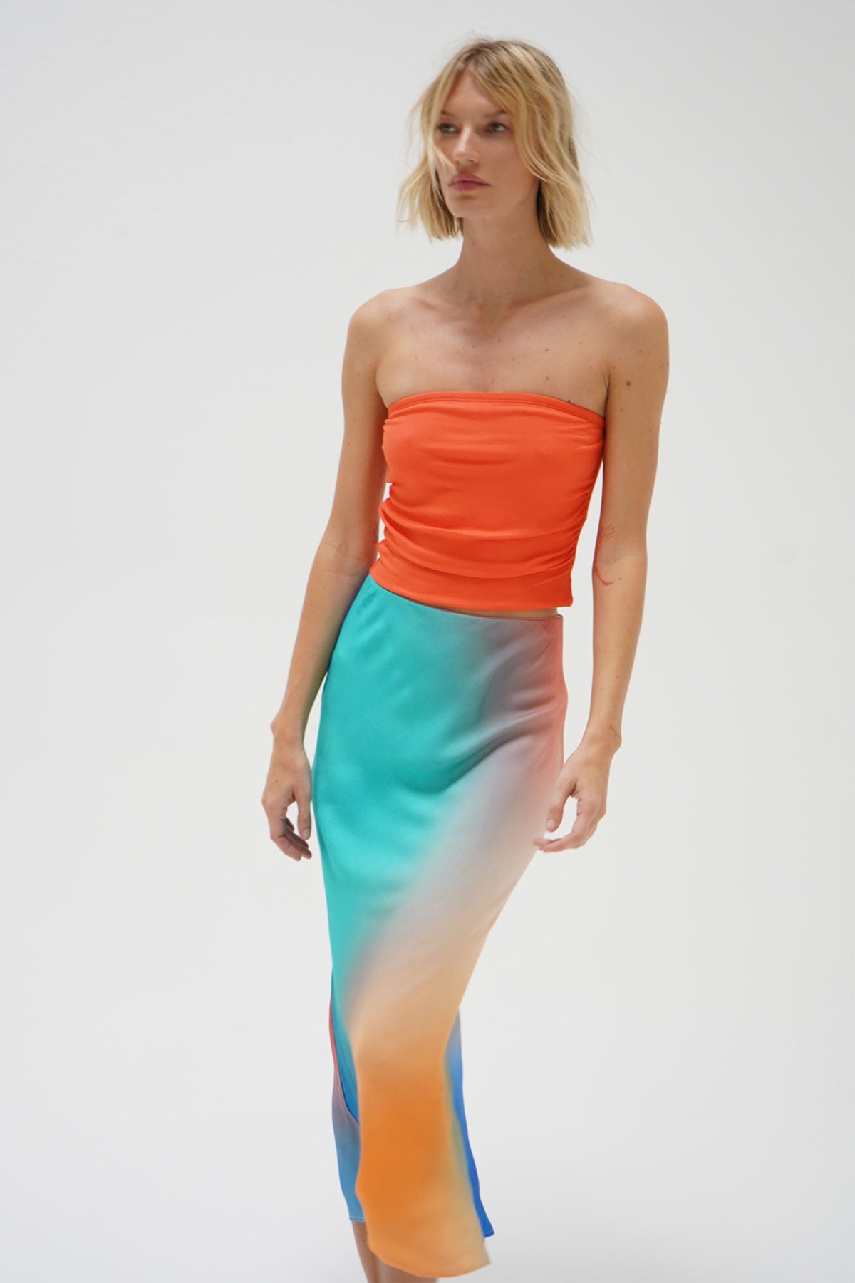 Lna Clothing Holly Ribbed Strapless Top In Orange