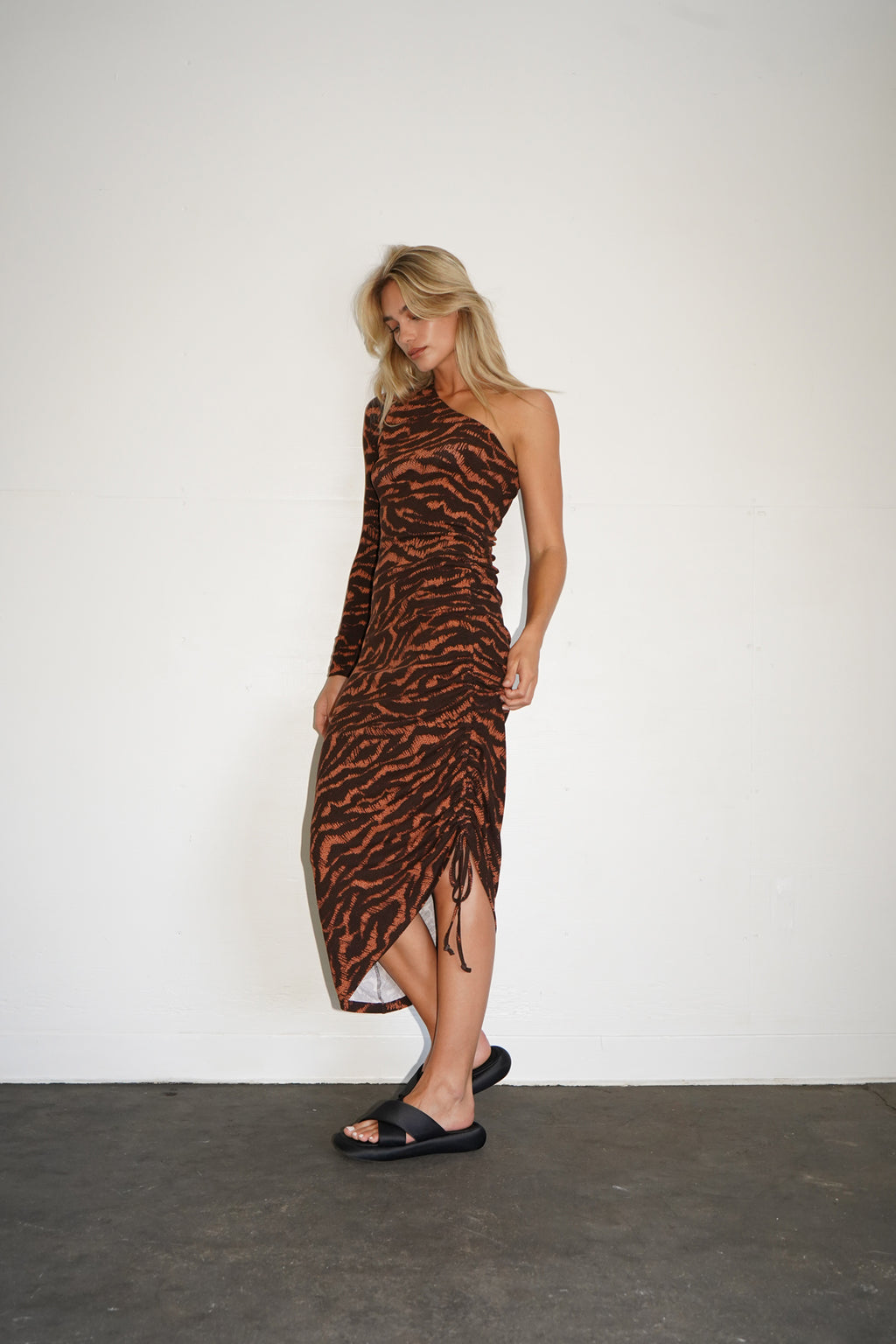 LNA Milou One Shoulder Dress in Animal Impression