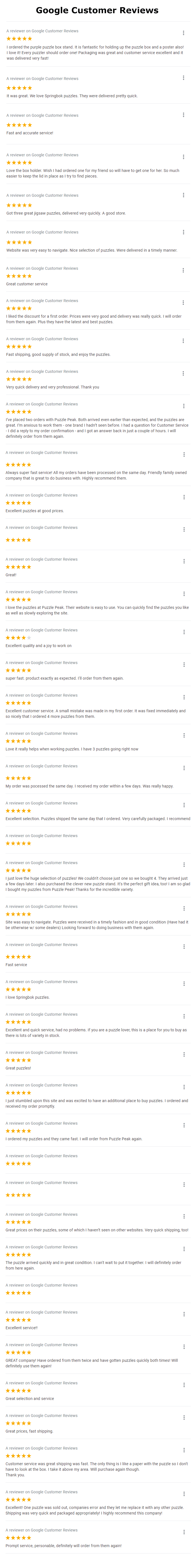 Puzzle Peak Google Customer Reviews