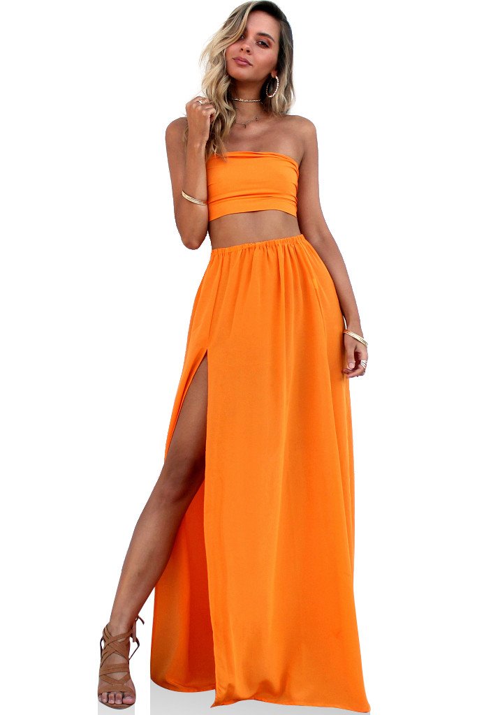orange two piece dress