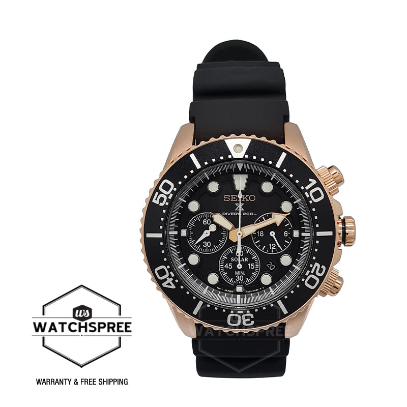 Seiko Prospex Solar Diver's Chronograph Black Silicone Strap Watch SSC –  Watchspree