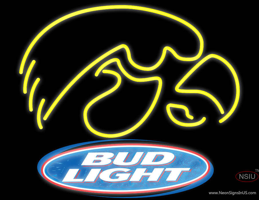 Logo Bud Light University of Iowa Hawkeyes Neon Sign-Bro