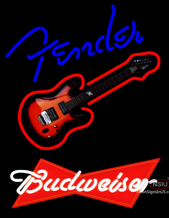 Budweiser Red Fender Blue Red Guitar Neon Sign-NeonSigns