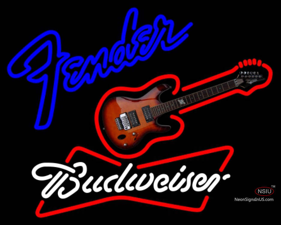 Budweiser White Fender Guitar Neon Sign