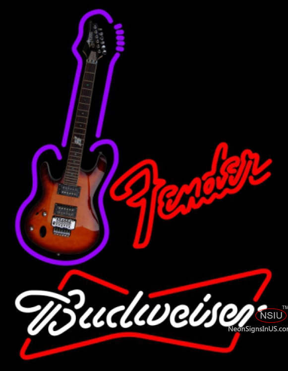 Budweiser White Red Fender Guitar Neon Sign-NeonSigns