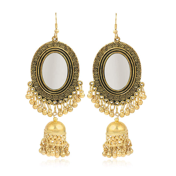 Karatcart GoldPlated Jaipuri Designer Vintage Oxidised German Tribal Dangler Hanging Mirror Earring for Women