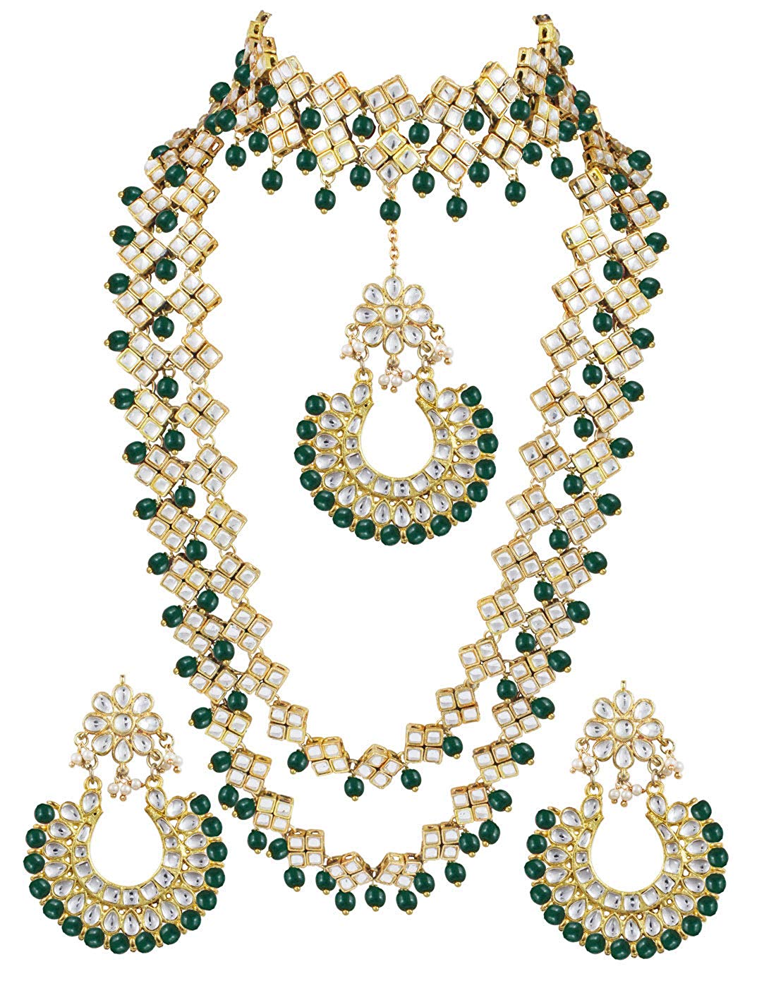 Buy Green Jewellery Set Online : Bridal White Green Gold Tone Kundan  Necklace Set