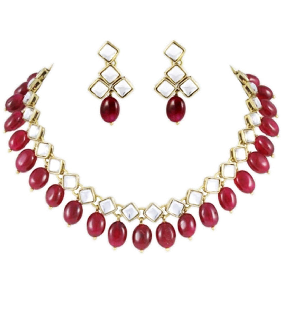 Square Kundan Ruby Tumble Set | Buy 