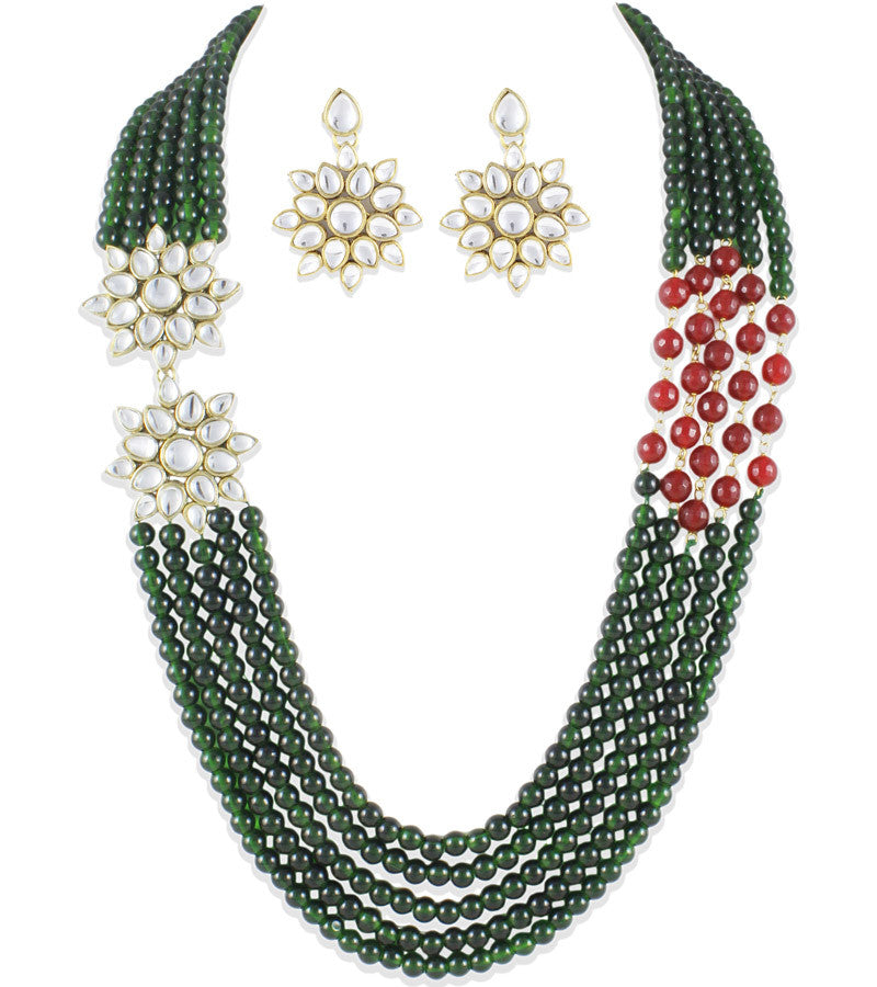 Green beads and red onyx pigtail Kundan Traditional Necklace set | Buy ...