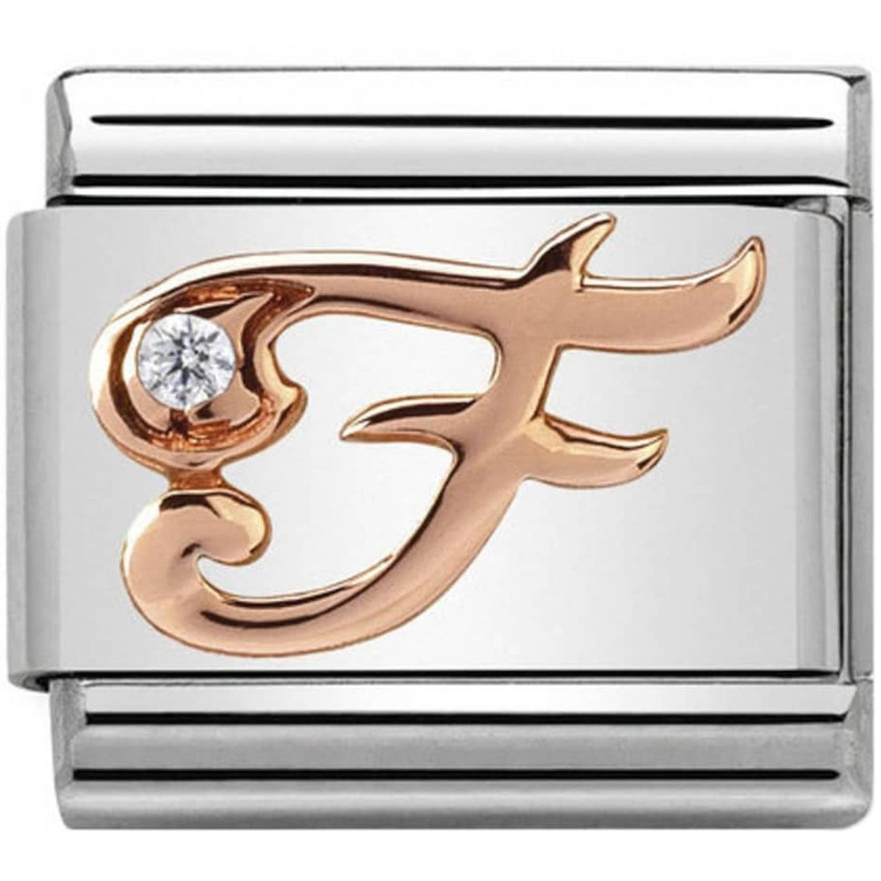 Composable Classic Link Letter R in Rose Gold and Cubic Zirconia