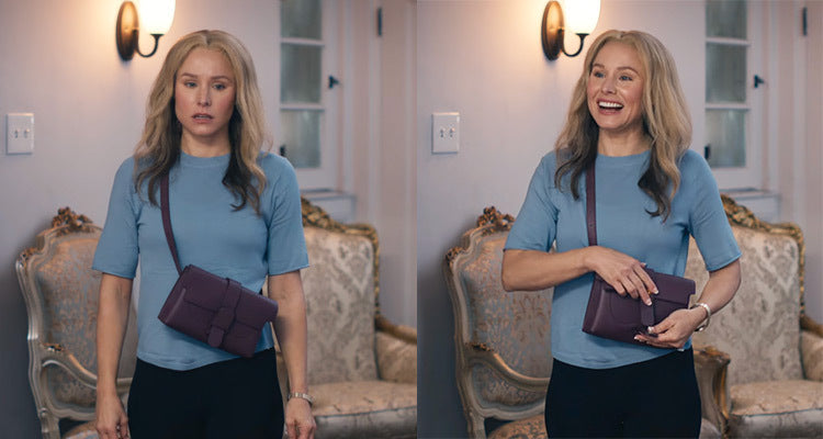 Kristen Bell wearing SENREVE''s Aria Belt Bag in the movie Queenpins on Netflix