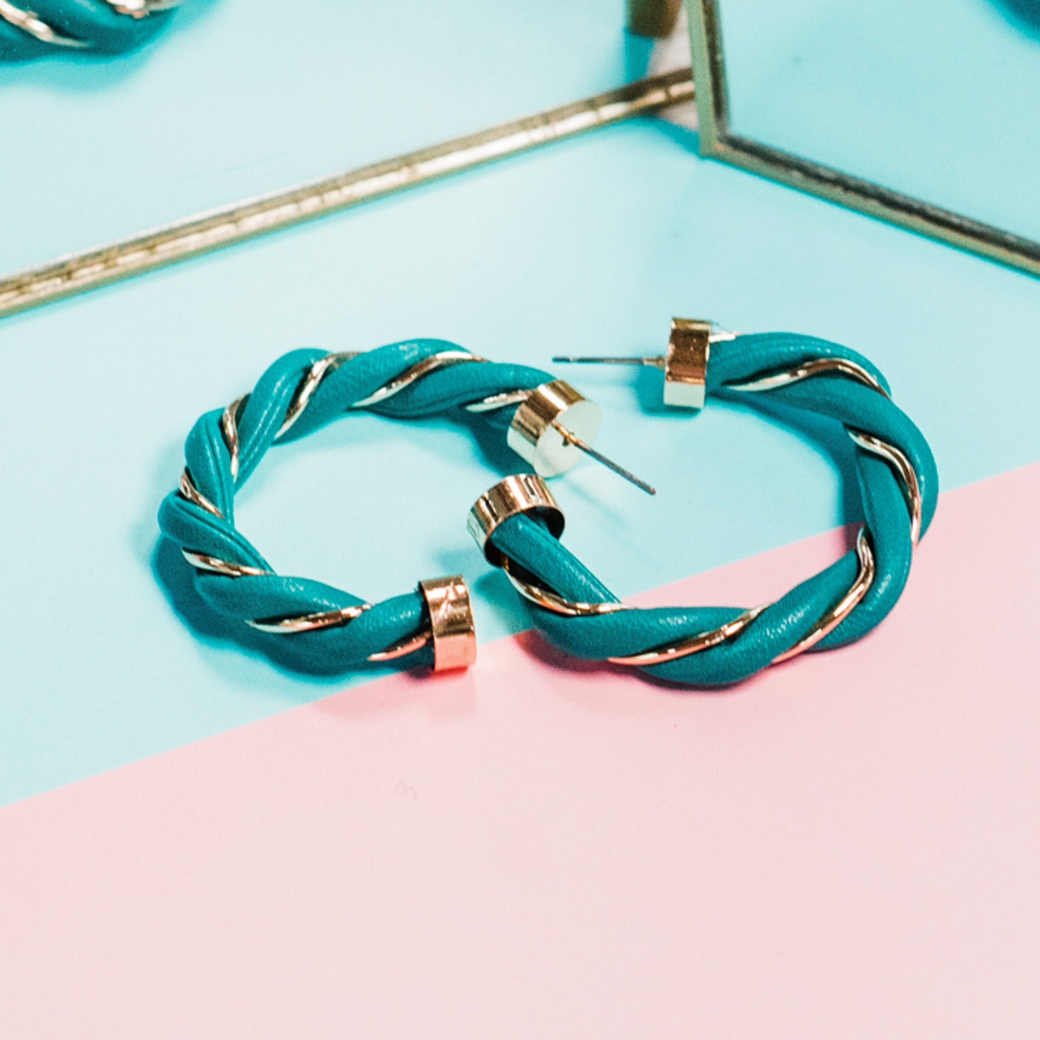 Gold and Green Twisted Hoops