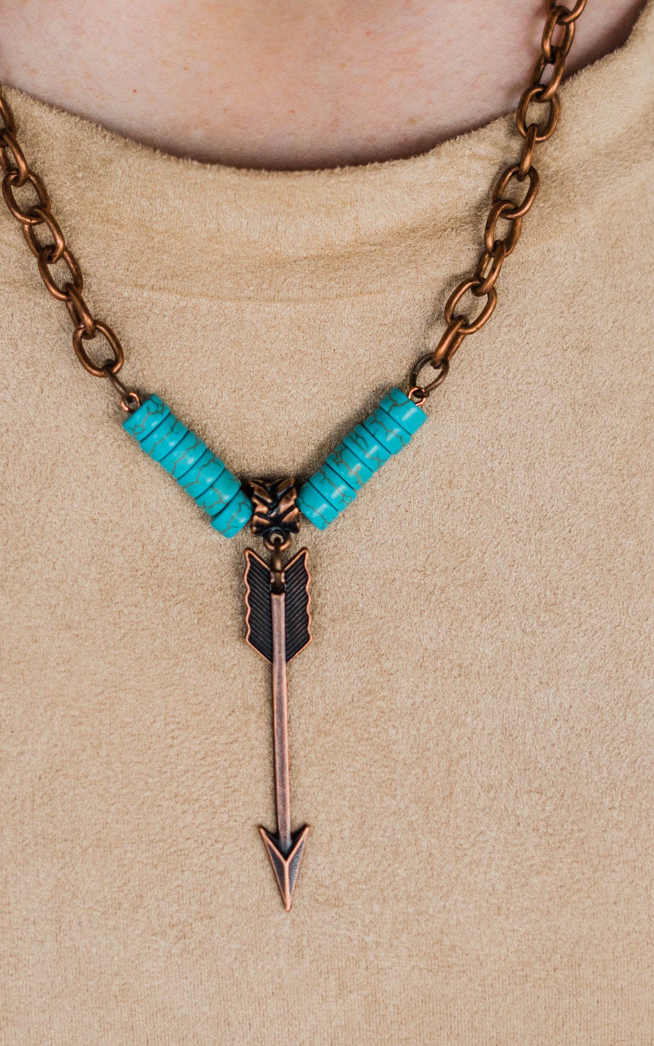 Faux Turquoise Necklace with Arrow Charm