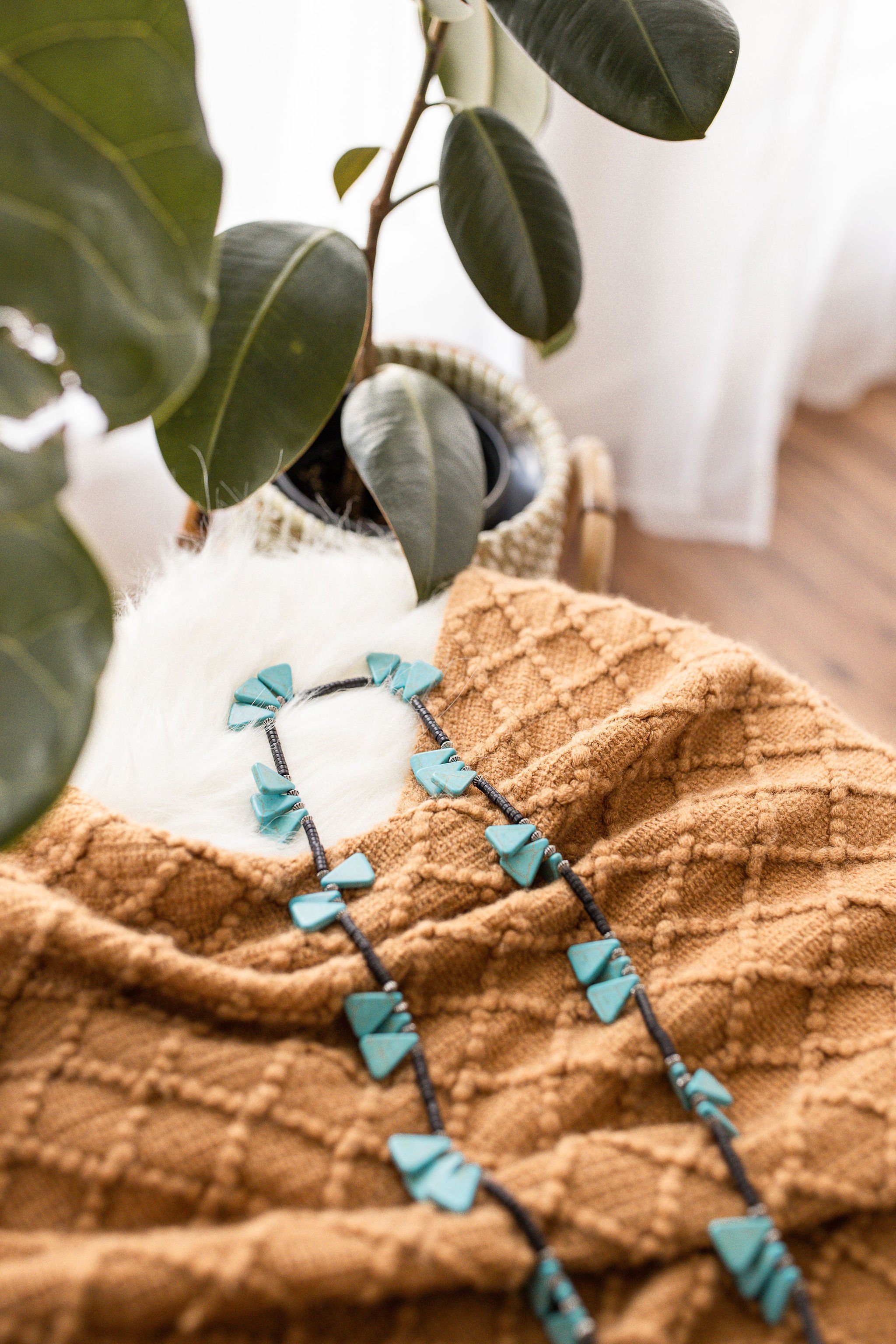 Black Necklace with Geometric Turquoise Accents - cantonclothingcompany