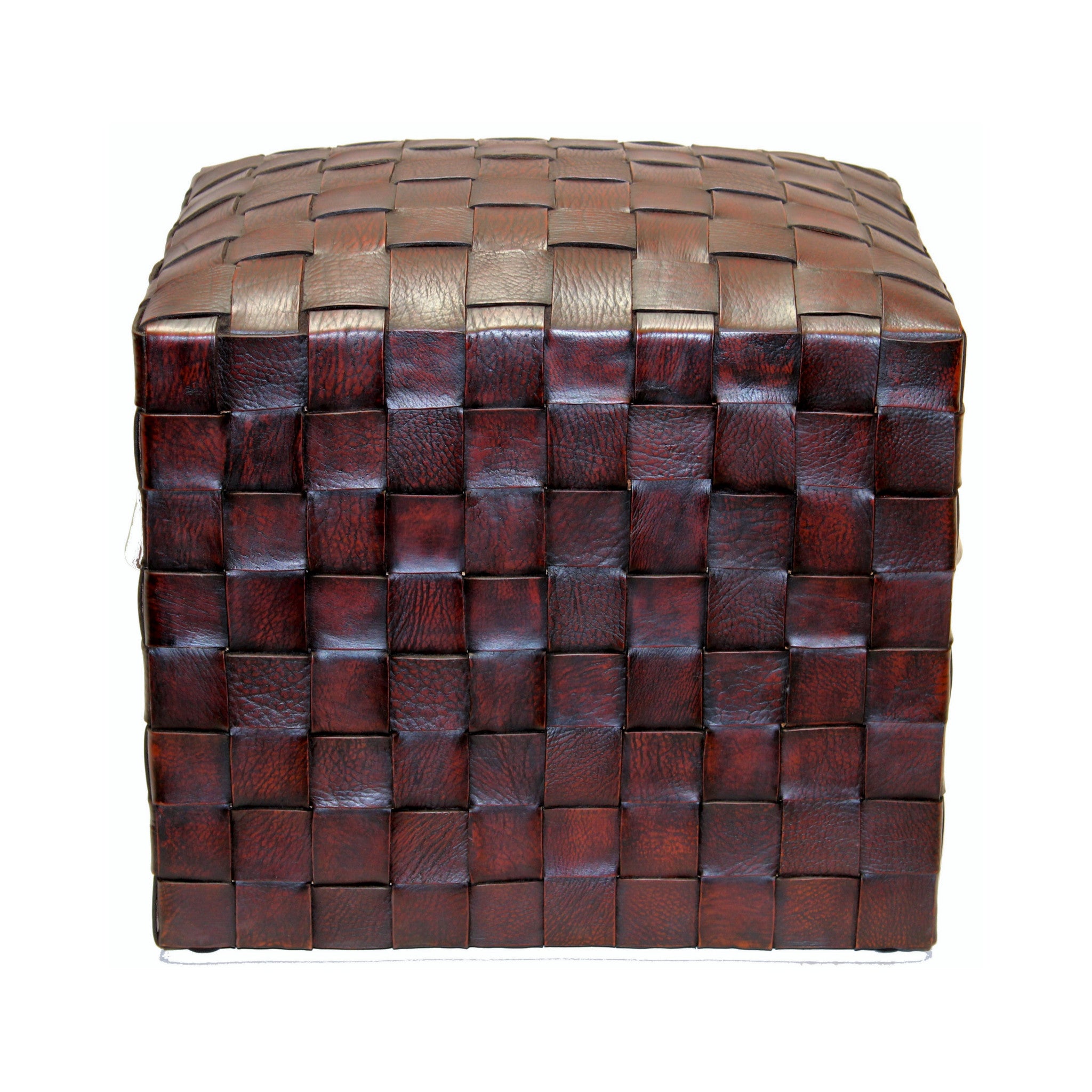 Peninsula Home Brooklin Woven Leather Pouf, Brown | BB-002 ...