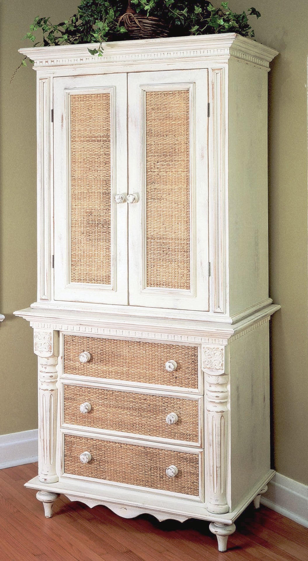 David Lee Catalina Armoire W Wicker Panel Doors Ca74 Nook