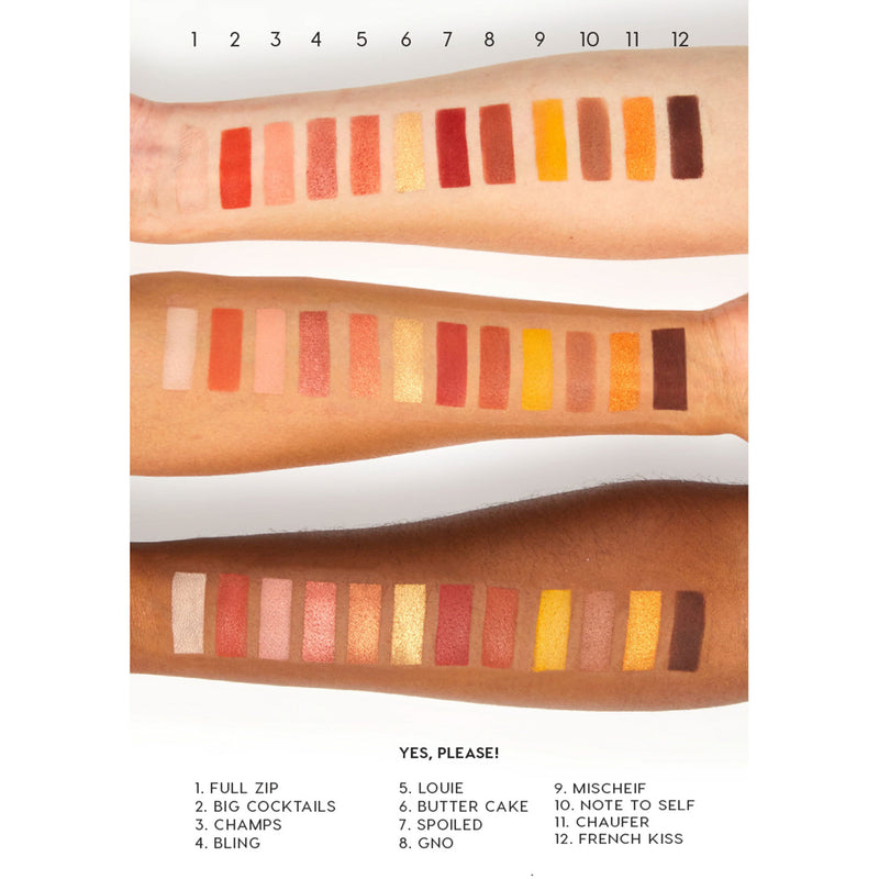 Yes, Please! Blendable Mattes and Firey Metallics, Warm Sunset Yellows and Oranges Pressed Powder Eyeshadow Palette Arm Swatches