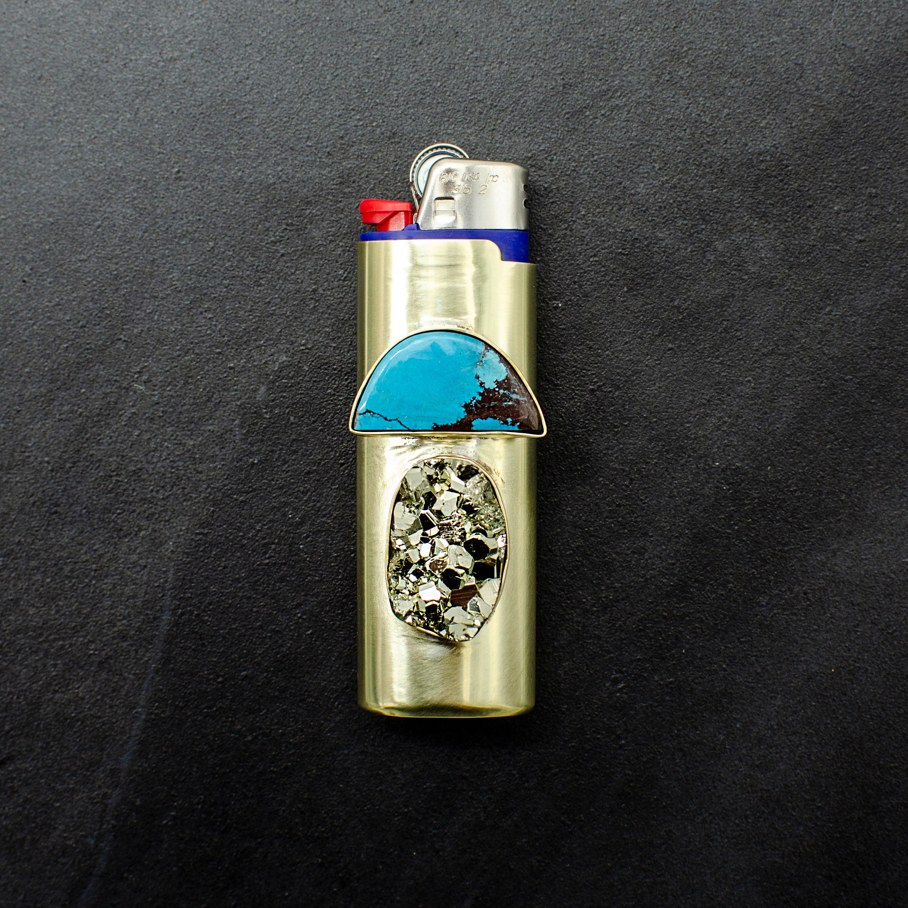 Pyrite & Turquoise Mushroom Lighter Case