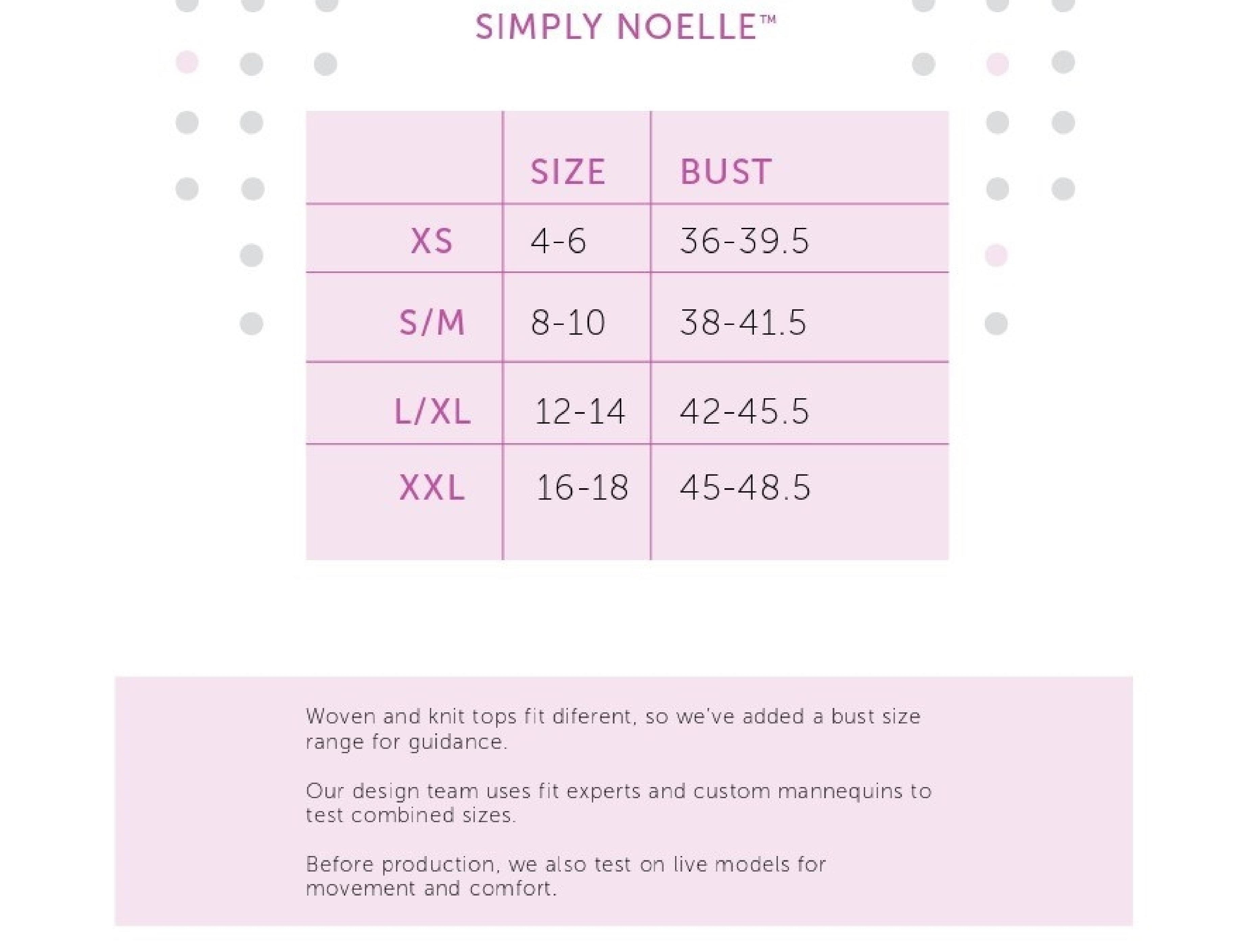 Simply Noelle Sizing Chart