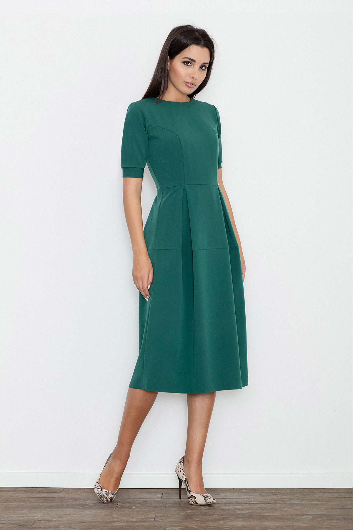 Midi Pleated Dress With Short Sleeves Green – So Chic Boutique