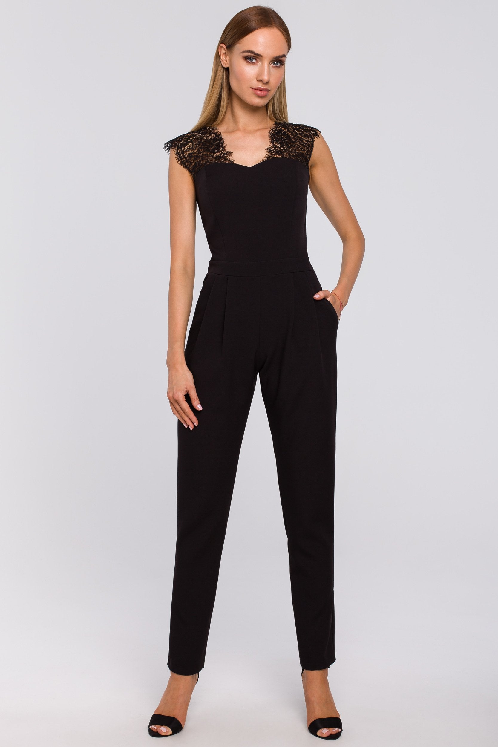 Black Jumpsuit With Lace Straps – So Chic Boutique