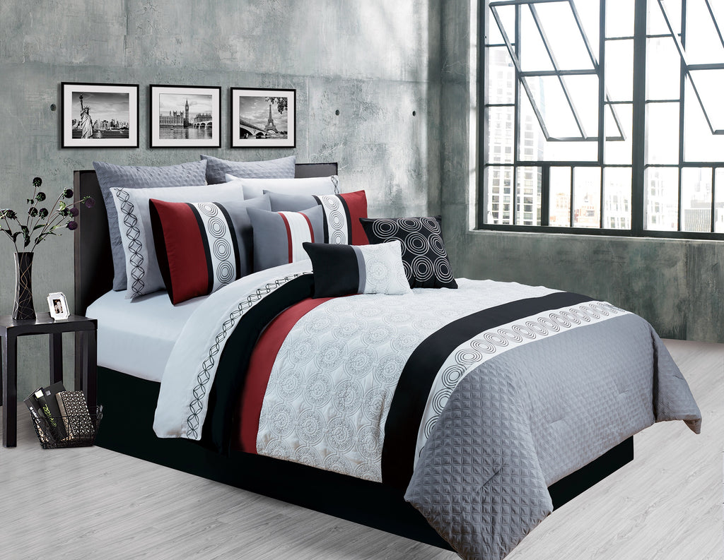 Bistro Grey 7 Piece Comforter Set Queen