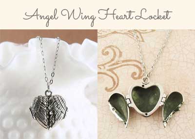 Angel Wing Heart Locket Necklace