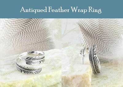 Antiqued Feather Wrap Ring